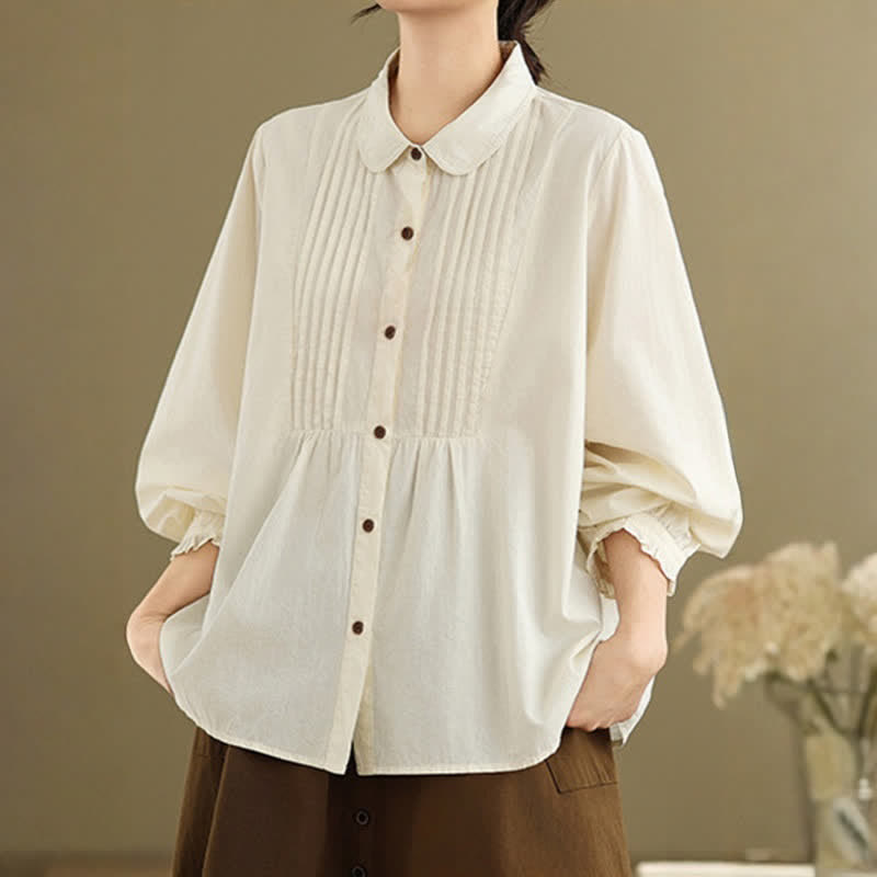 Buddha Stones Camicia da donna estiva casual vintage a maniche lunghe con bottoni. - Bianco antico - US12, UK/AU16, EU44 (2XL) - image 13