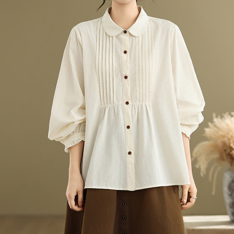 Buddha Stones Camicia da donna estiva casual vintage a maniche lunghe con bottoni. - image 16