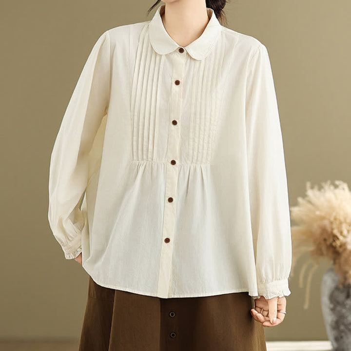 Buddha Stones Camicia da donna estiva casual vintage a maniche lunghe con bottoni. - image 15