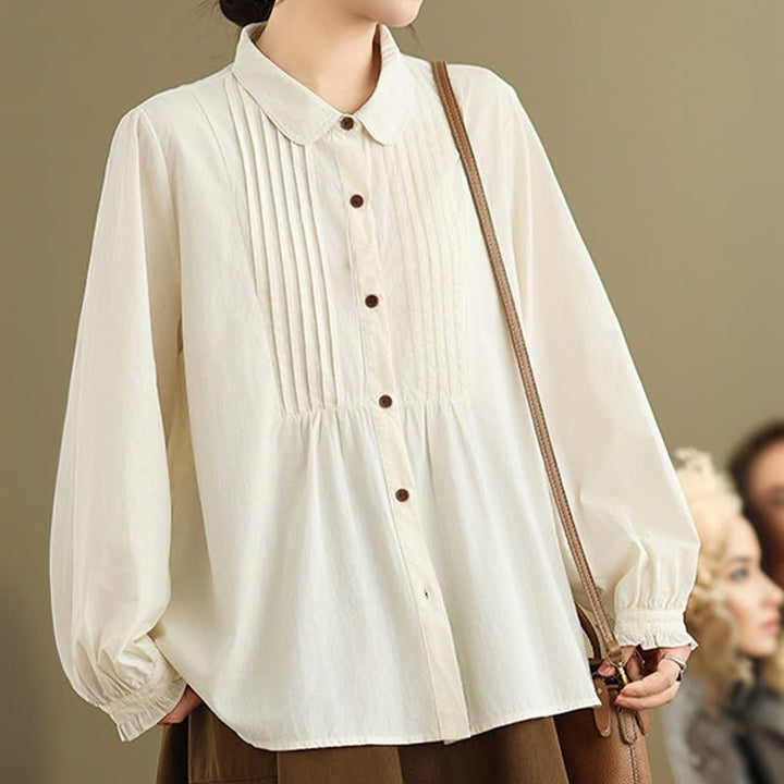 Buddha Stones Camicia da donna estiva casual vintage a maniche lunghe con bottoni. - image 17