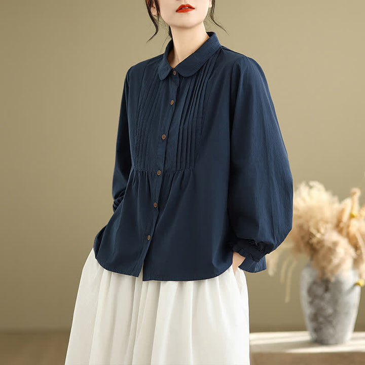 Buddha Stones Camicia da donna estiva casual vintage a maniche lunghe con bottoni. - Blu notte - US12, UK/AU16, EU44 (2XL) - image 0