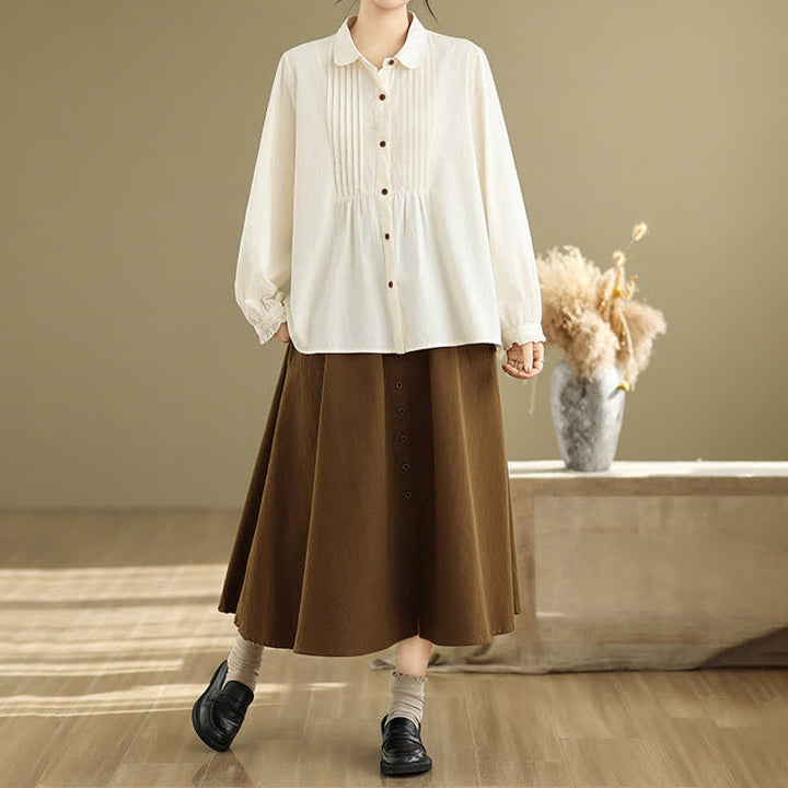 Buddha Stones Camicia da donna estiva casual vintage a maniche lunghe con bottoni. - image 18