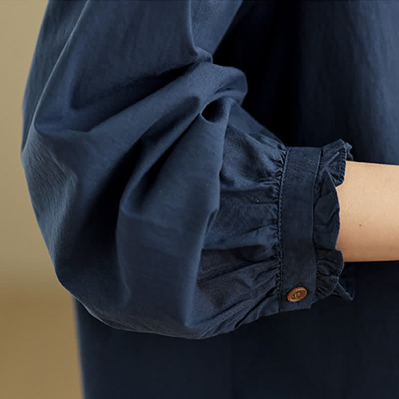 Buddha Stones Camicia da donna estiva casual vintage a maniche lunghe con bottoni. - image 11
