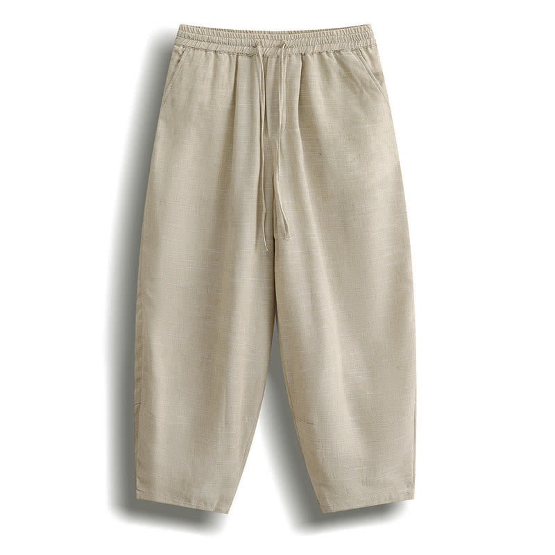 Buddha Stones Pantaloni corti estivi casual minimalisti con coulisse, modello harem da uomo con tasca - Beige - US/UK/AU46, EU56 (5XL) - image 2