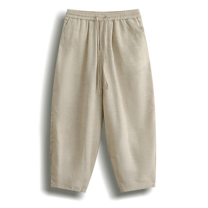 Buddha Stones Pantaloni corti estivi casual minimalisti con coulisse, modello harem da uomo con tasca - Beige - US/UK/AU46, EU56 (5XL) - image 2