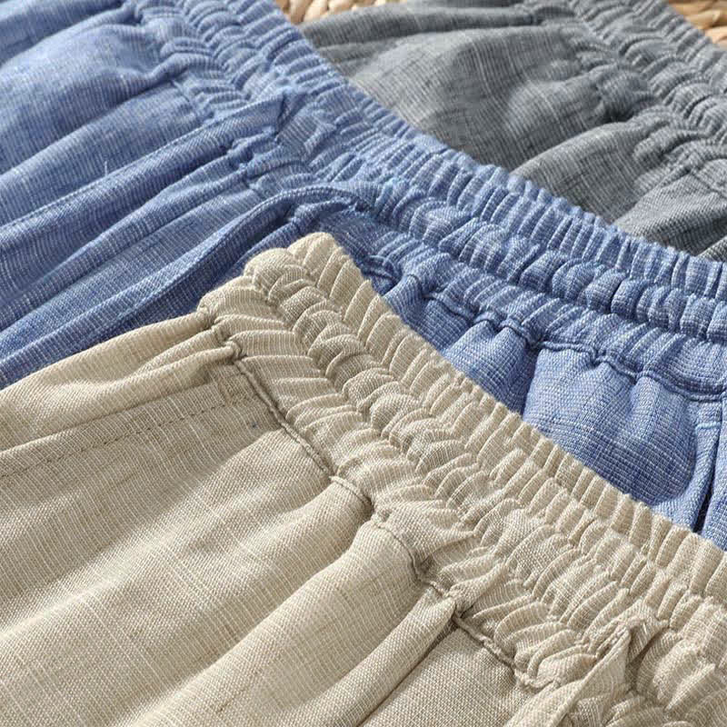 Buddha Stones Pantaloni corti estivi casual minimalisti con coulisse, modello harem da uomo con tasca - image 11