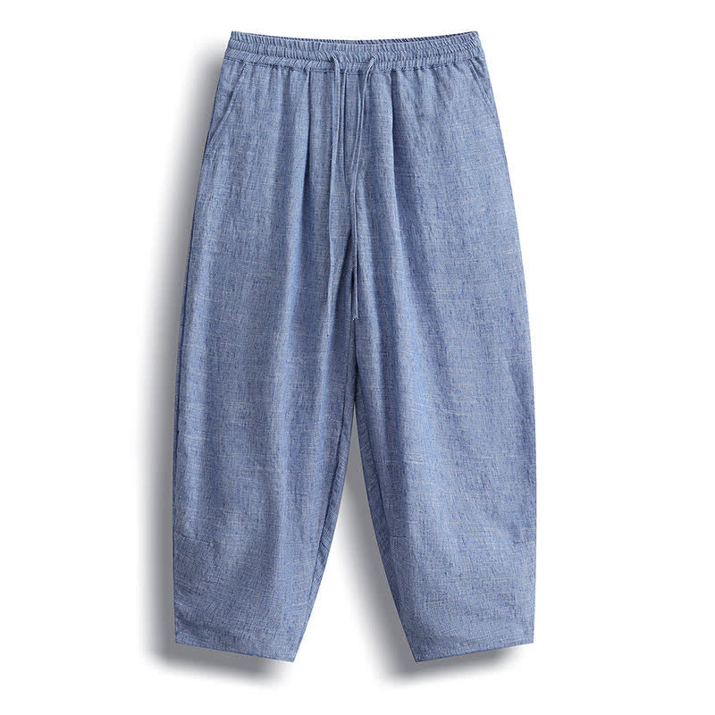 Buddha Stones Pantaloni corti estivi casual minimalisti con coulisse, modello harem da uomo con tasca - Blu acciaio chiaro - US/UK/AU46, EU56 (5XL) - image 1