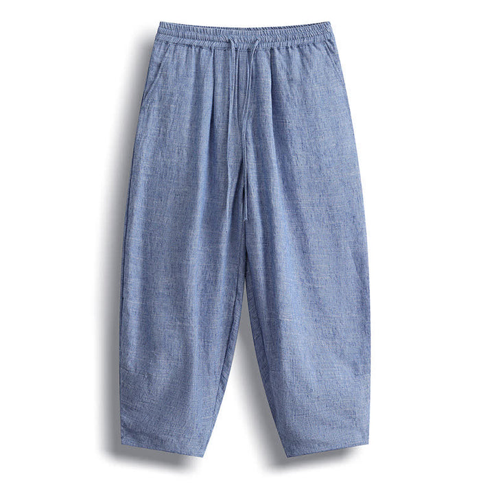 Buddha Stones Pantaloni corti estivi casual minimalisti con coulisse, modello harem da uomo con tasca - Blu acciaio chiaro - US/UK/AU46, EU56 (5XL) - image 1