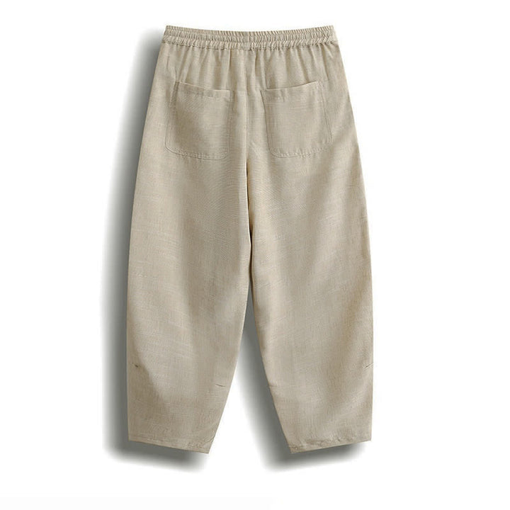 Buddha Stones Pantaloni corti estivi casual minimalisti con coulisse, modello harem da uomo con tasca - image 3