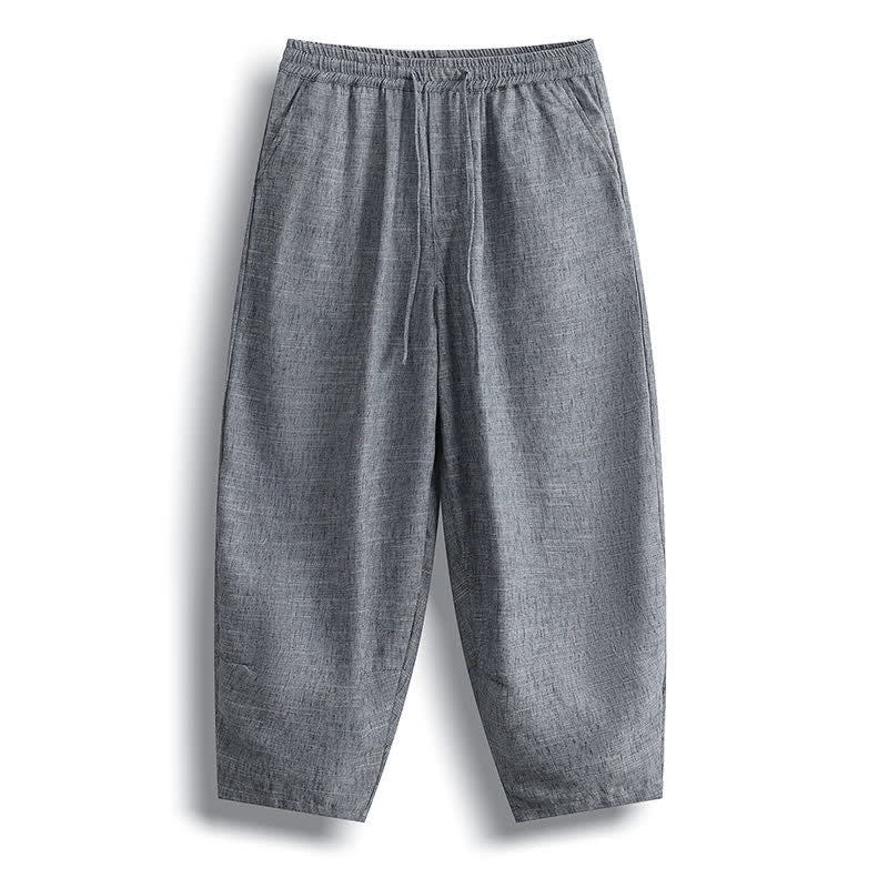 Buddha Stones Pantaloni corti estivi casual minimalisti con coulisse, modello harem da uomo con tasca - Grigio tenue - US/UK/AU46, EU56 (5XL) - image 0