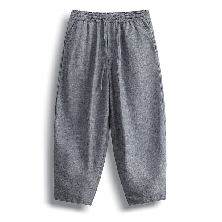 Buddha Stones Pantaloni corti estivi casual minimalisti con coulisse, modello harem da uomo con tasca - Grigio tenue - US/UK/AU46, EU56 (5XL) - image 0