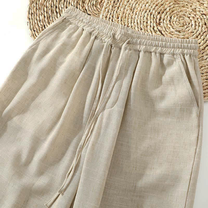 Buddha Stones Pantaloni corti estivi casual minimalisti con coulisse, modello harem da uomo con tasca - image 4