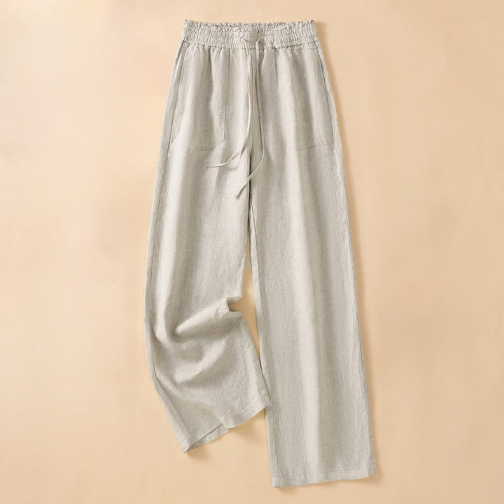 Buddha Stones Pantaloni estivi casual minimalisti con coulisse, tinta unita, alla caviglia, da donna, a gamba dritta con tasca - Beige - US8-10, UK/AU12-14, EU40-42 (2XL) - image 0
