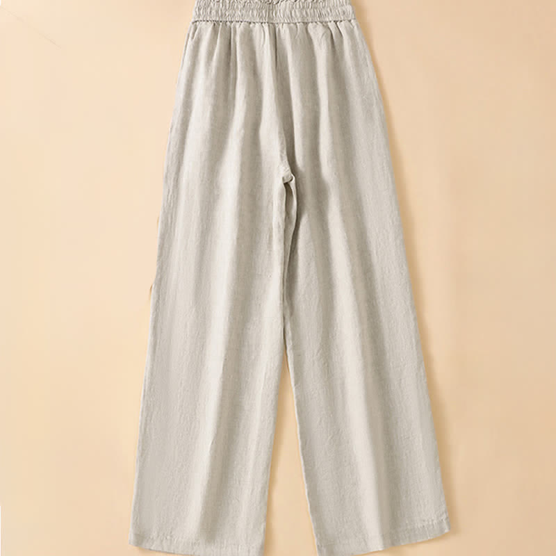 Buddha Stones Pantaloni estivi casual minimalisti con coulisse, tinta unita, alla caviglia, da donna, a gamba dritta con tasca - image 1