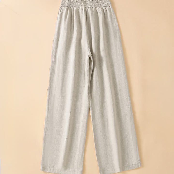Buddha Stones Pantaloni estivi casual minimalisti con coulisse, tinta unita, alla caviglia, da donna, a gamba dritta con tasca - image 1