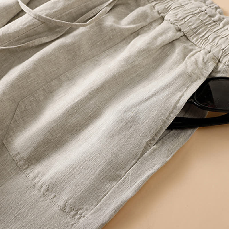 Buddha Stones Pantaloni estivi casual minimalisti con coulisse, tinta unita, alla caviglia, da donna, a gamba dritta con tasca - image 4