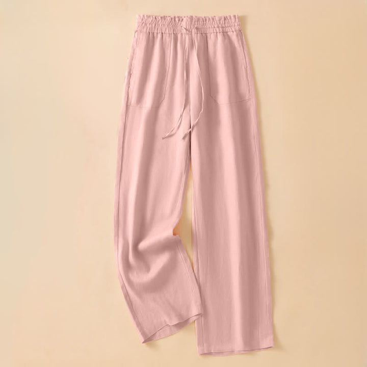 Buddha Stones Pantaloni estivi casual minimalisti con coulisse, tinta unita, alla caviglia, da donna, a gamba dritta con tasca - Rosa chiaro - US8-10, UK/AU12-14, EU40-42 (2XL) - image 6
