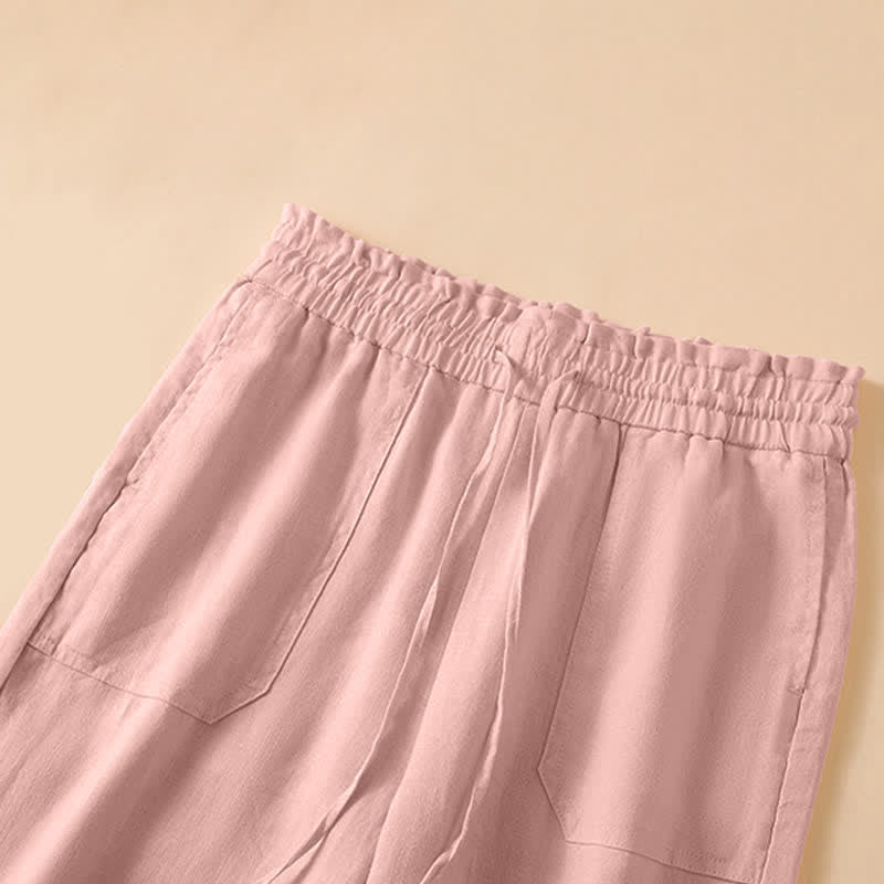 Buddha Stones Pantaloni estivi casual minimalisti con coulisse, tinta unita, alla caviglia, da donna, a gamba dritta con tasca - image 9
