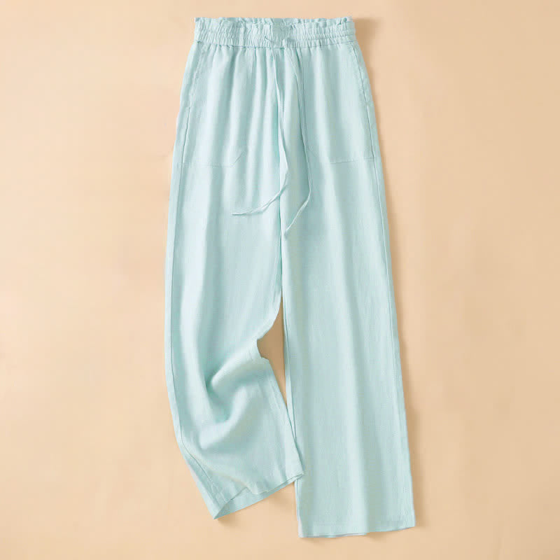 Buddha Stones Pantaloni estivi casual minimalisti con coulisse, tinta unita, alla caviglia, da donna, a gamba dritta con tasca - Ciano chiaro - US8-10, UK/AU12-14, EU40-42 (2XL) - image 14