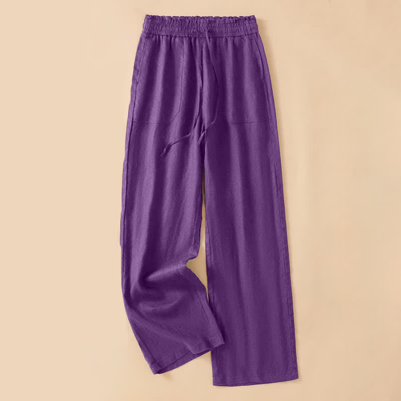 Buddha Stones Pantaloni estivi casual minimalisti con coulisse, tinta unita, alla caviglia, da donna, a gamba dritta con tasca - Viola - US8-10, UK/AU12-14, EU40-42 (2XL) - image 21
