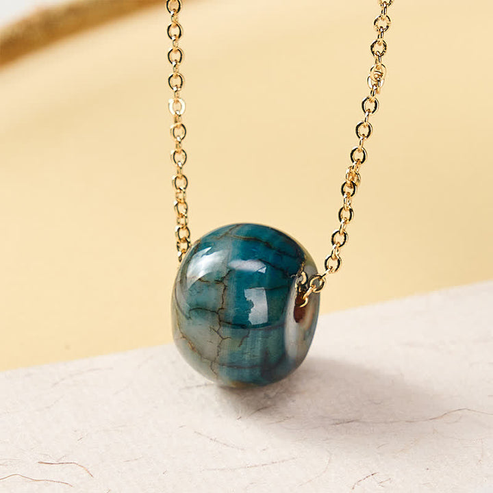 Buddha Stones Collana con ciondolo a fibbia della pace in agata naturale e simbolo di generosità, in rame e argento sterling 925. - Agata naturale (il colore può variare) - Catena in argento sterling 925 - image 0
