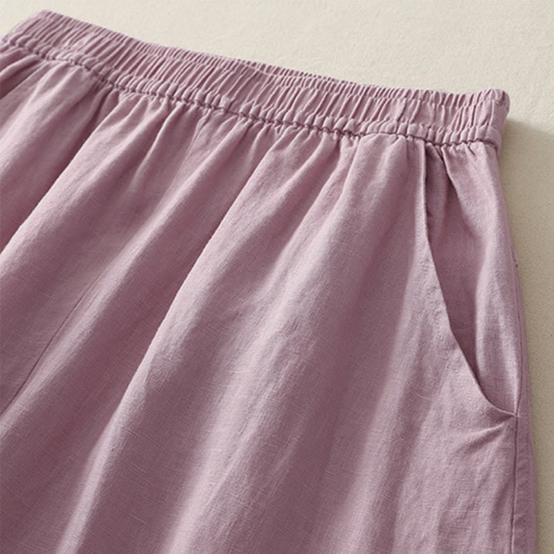 Pantaloni da donna a gamba larga con tasche, tinta unita, con elastico in vita e stampa Buddha Stones Summer Daily. - image 9