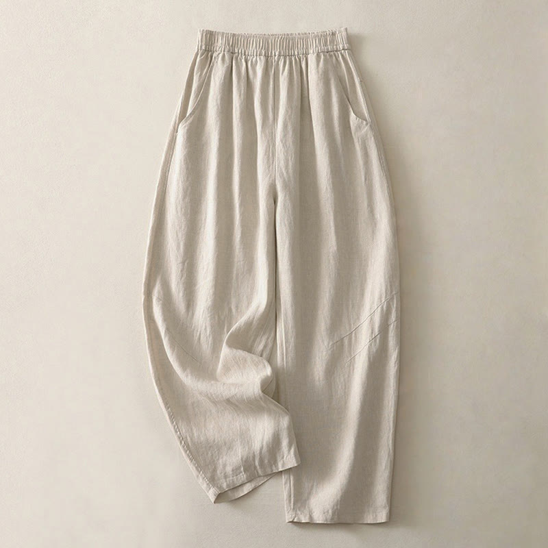 Pantaloni da donna a gamba larga con tasche, tinta unita, con elastico in vita e stampa Buddha Stones Summer Daily. - Beige - US8-10, UK/AU12-14, EU40-42 (2XL) - image 0