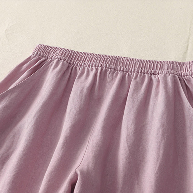 Pantaloni da donna a gamba larga con tasche, tinta unita, con elastico in vita e stampa Buddha Stones Summer Daily. - image 10