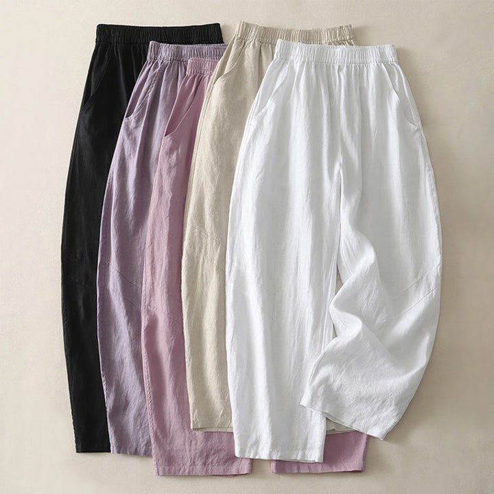 Pantaloni da donna a gamba larga con tasche, tinta unita, con elastico in vita e stampa Buddha Stones Summer Daily. - image 26