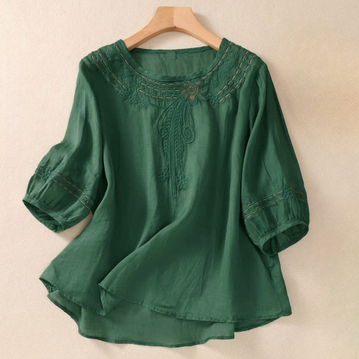 T-shirt da donna a maniche corte con scollo rotondo e ricamo floreale a tinta unita Buddha Stones. - Verde scuro - US8-10, UK/AU12-14, EU40-42 (2XL) - image 19