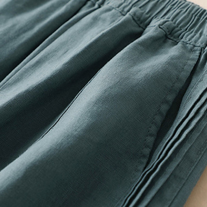 Pantaloni da donna a gamba larga in rayon con pieghe laterali e tasche, Buddha Stones Casual a tinta unita. - image 8