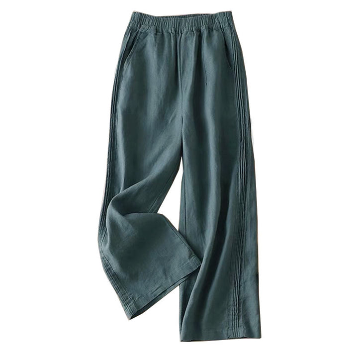 Pantaloni da donna a gamba larga in rayon con pieghe laterali e tasche, Buddha Stones Casual a tinta unita. - image 11
