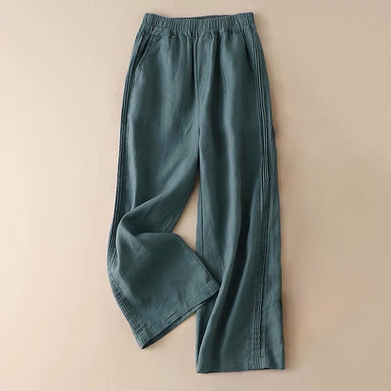 Pantaloni da donna a gamba larga in rayon con pieghe laterali e tasche, Buddha Stones Casual a tinta unita. - Verde acqua - US14, UK/AU18, EU46 (3XL) - image 6