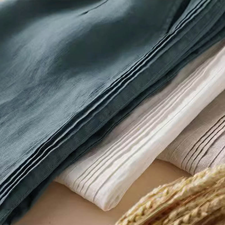 Pantaloni da donna a gamba larga in rayon con pieghe laterali e tasche, Buddha Stones Casual a tinta unita. - image 17