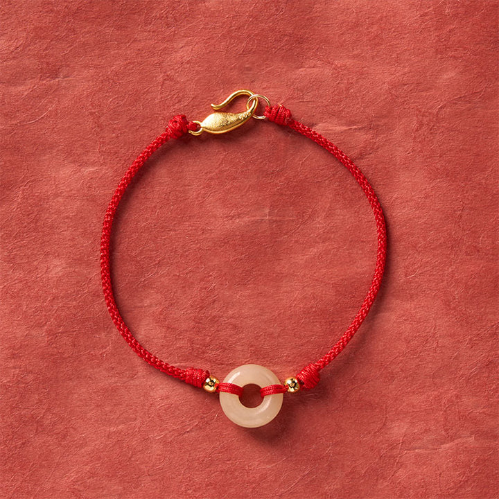 Buddha Stones Braccialetto portafortuna con fibbia in giada Hetian, chiusura a forma di pesce koi e cordino rosso. - Giada (circonferenza del polso 17-18 cm) - image 0
