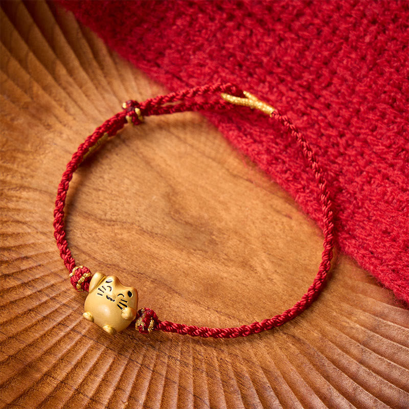 Buddha Stones Braccialetto energetico di protezione con gatto portafortuna in rame e filo rosso - image 1