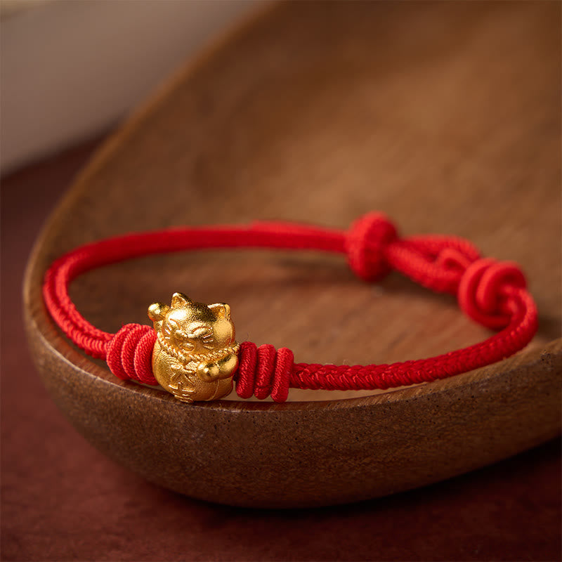 Buddha Stones Braccialetto regolabile con ciondolo a forma di gatto portafortuna, intrecciato a mano con filo rosso e rame. - image 10