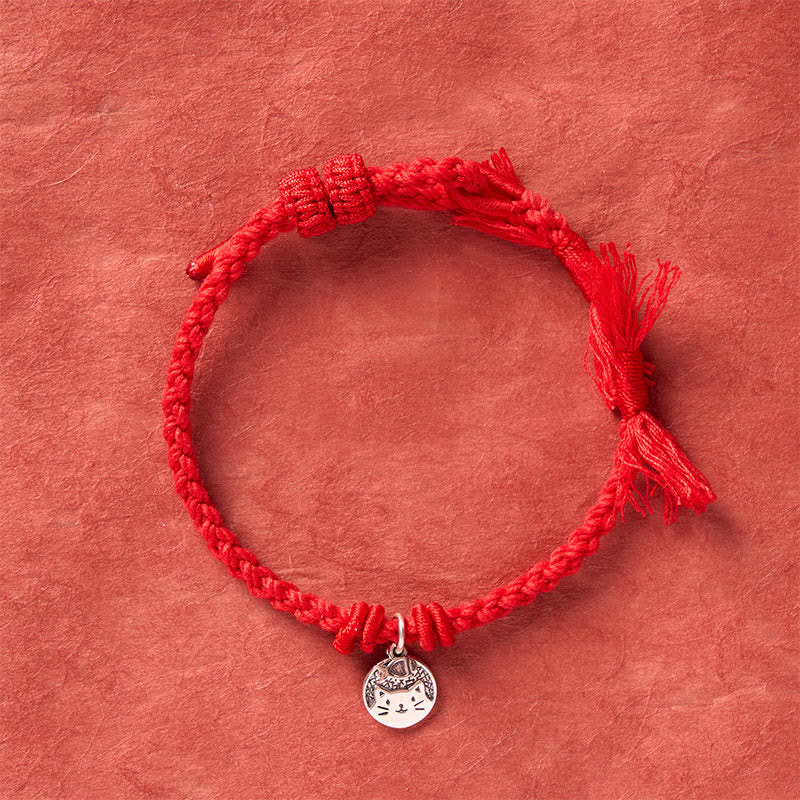 Buddha Stones Braccialetto regolabile in argento sterling 925 con grazioso gatto e pesce, protezione tibetana, con cordino rosso. - image 12