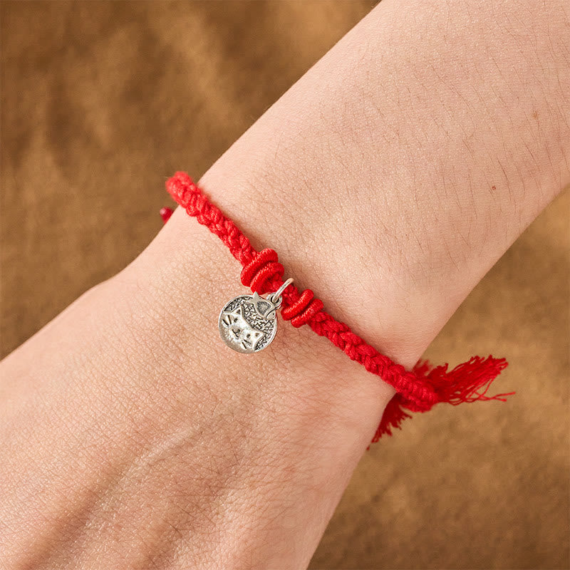 Buddha Stones Braccialetto regolabile in argento sterling 925 con grazioso gatto e pesce, protezione tibetana, con cordino rosso. - image 13