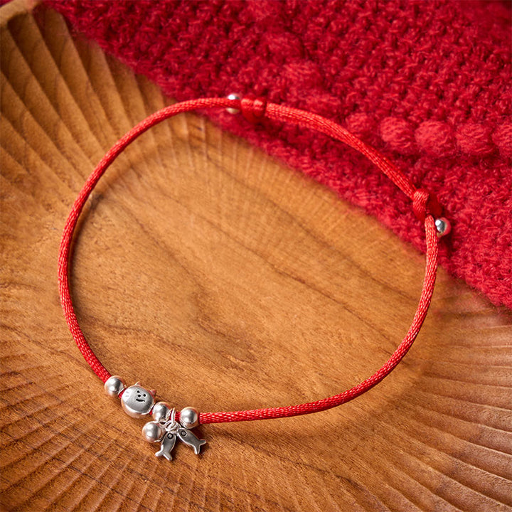 Buddha Stones Braccialetto portafortuna con ciondolo a forma di gatto e pesce in argento sterling 925 con cordino rosso. - image 2