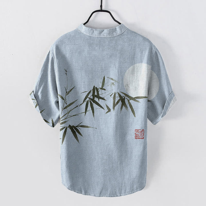 Buddha Stones Camicia da uomo a maniche corte con mezza abbottonatura, stampata su cotone, bambù e luna. - image 4