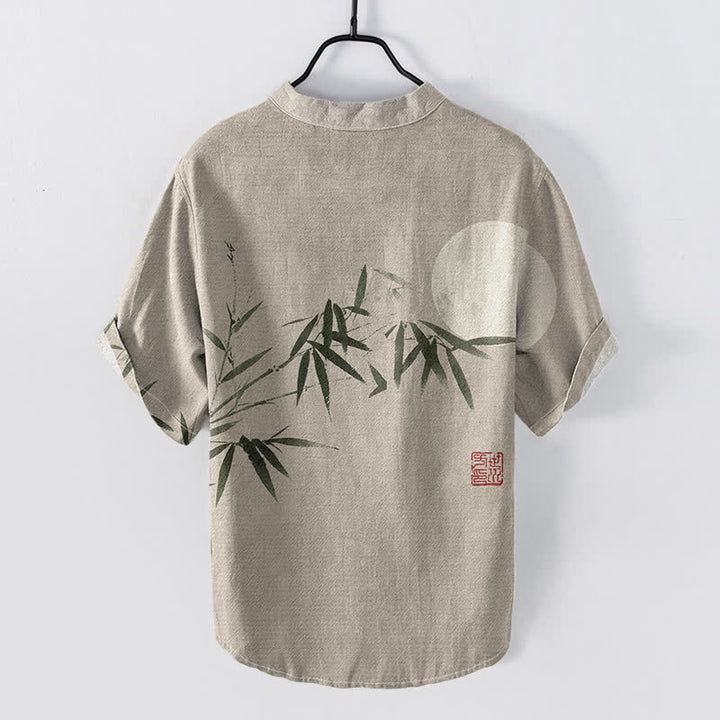 Buddha Stones Camicia da uomo a maniche corte con mezza abbottonatura, stampata su cotone, bambù e luna. - image 6