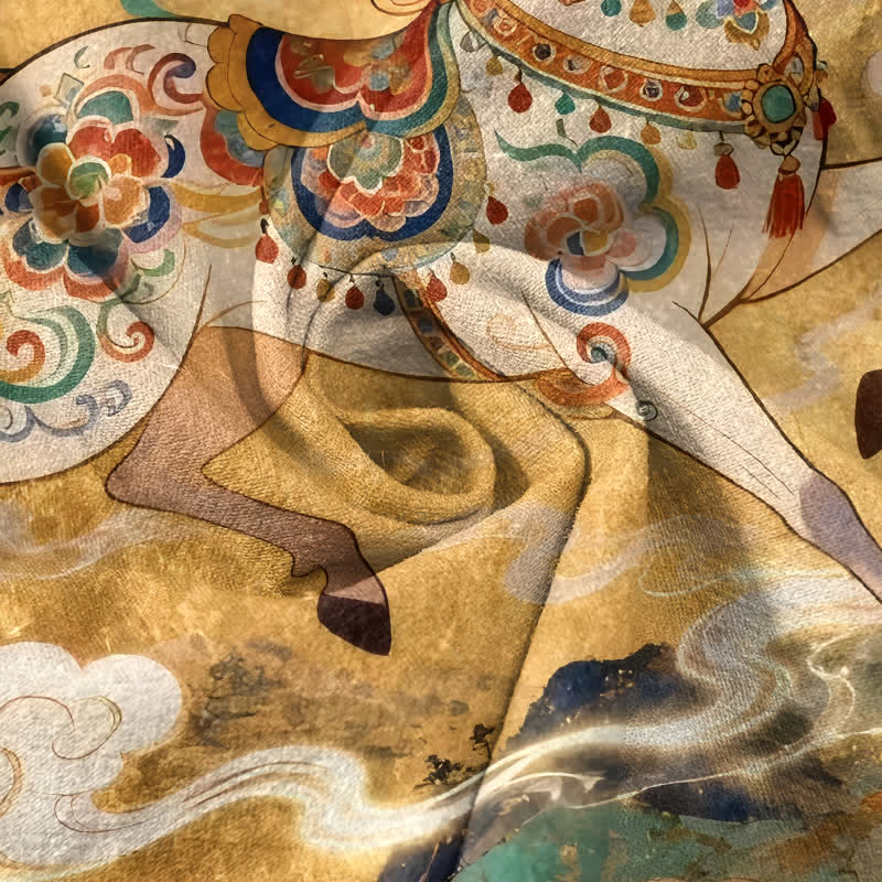 Buddha Stones Camicia da uomo a maniche corte con mezzo bottone, in cotone, con motivo ornamentale di cavalli al galoppo. - image 9