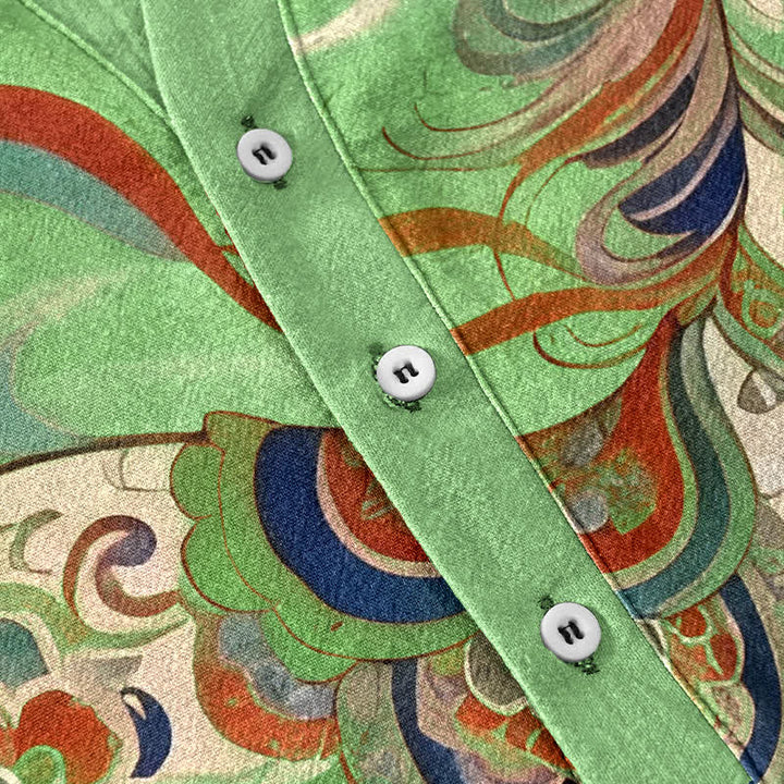 Buddha Stones Camicia da uomo a maniche corte con mezzo bottone, in cotone, con motivo ornamentale di cavalli al galoppo. - image 13