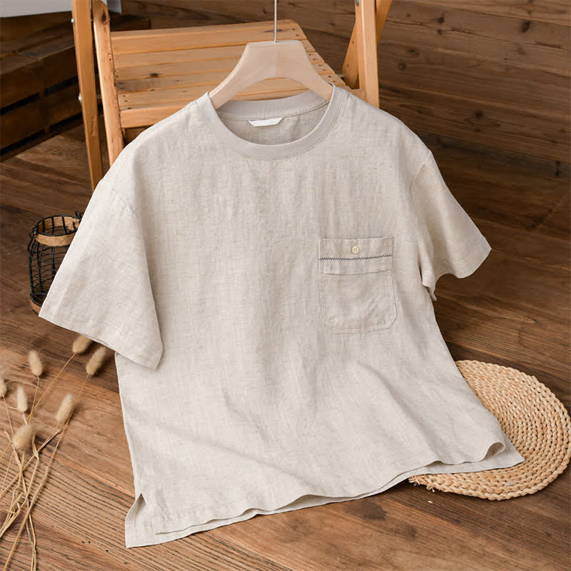 Buddha Stones T-shirt da uomo a maniche corte, tinta unita, casual, minimalista, estiva, con taschino applicato. - Biancheria - US/UK/AU42, EU52 (3XL) - image 0