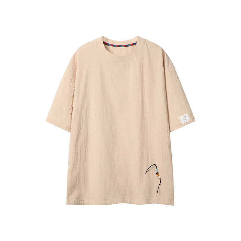 Buddha Stones T-shirt da uomo a maniche corte, tinta unita, stile boho estivo casual, con coulisse. - Beige - US/UK/AU46, EU56 (5XL) - image 0