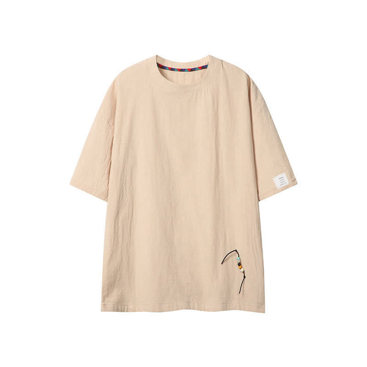 Buddha Stones T-shirt da uomo a maniche corte, tinta unita, stile boho estivo casual, con coulisse. - Beige - US/UK/AU46, EU56 (5XL) - image 0