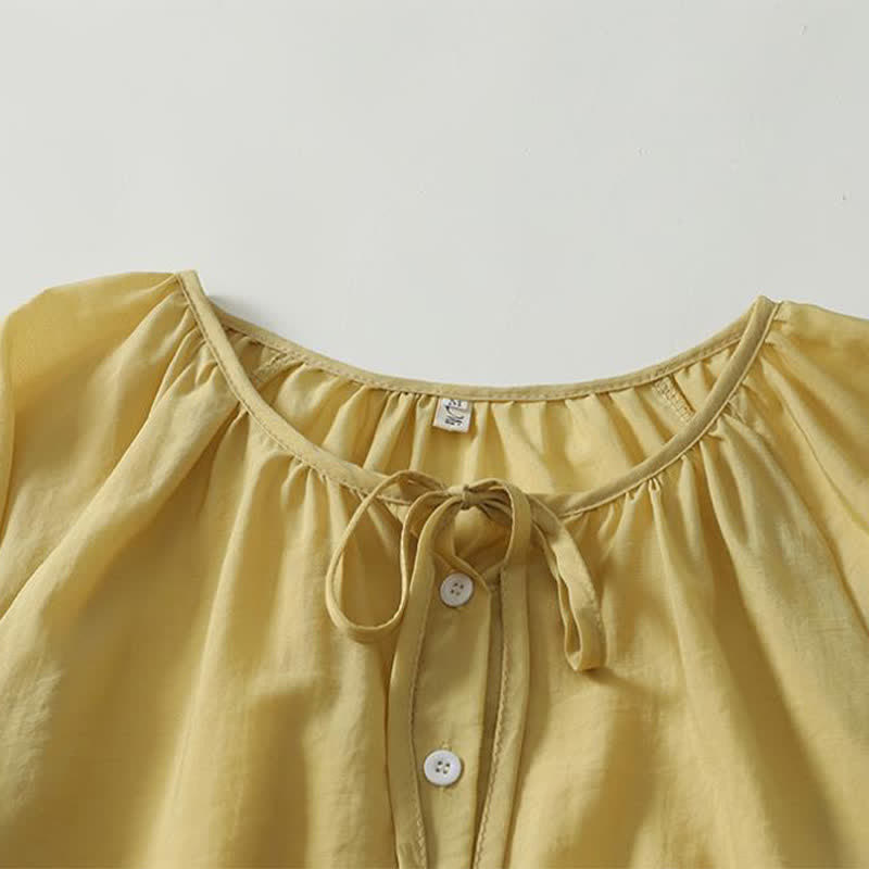 Buddha Stones Camicia da donna a maniche lunghe, girocollo, con coulisse e bottoni, stile boho, per primavera/estate, casual. - image 2