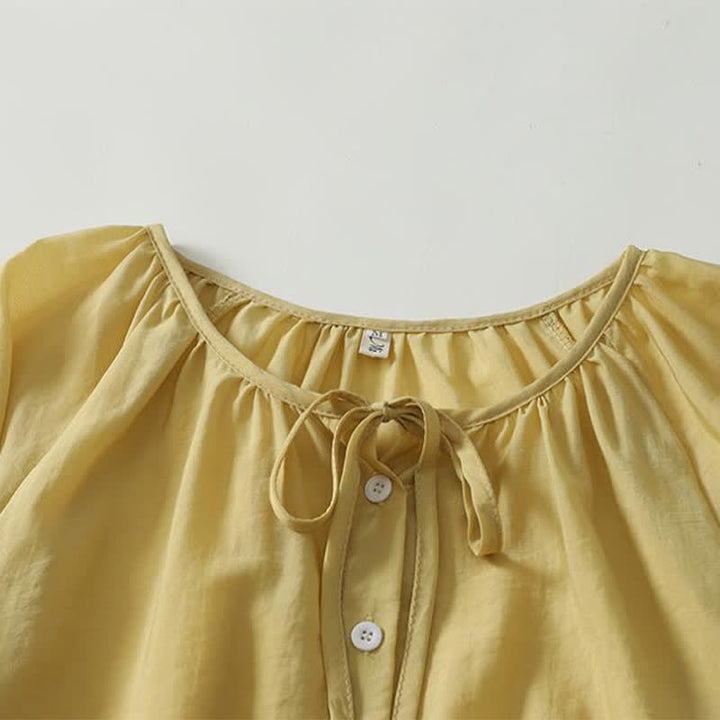 Buddha Stones Camicia da donna a maniche lunghe, girocollo, con coulisse e bottoni, stile boho, per primavera/estate, casual. - image 2