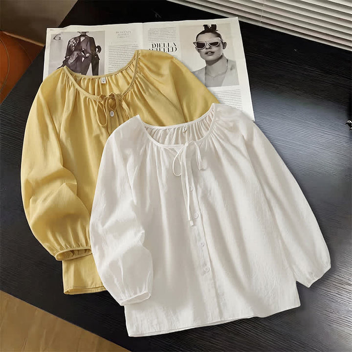 Buddha Stones Camicia da donna a maniche lunghe, girocollo, con coulisse e bottoni, stile boho, per primavera/estate, casual. - image 9